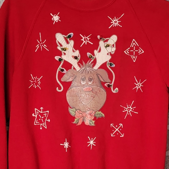 Jerzees Vintage 80's Made in USA Christmas Lights Light Up Ugly Sweatshirt S - Picture 3 of 16